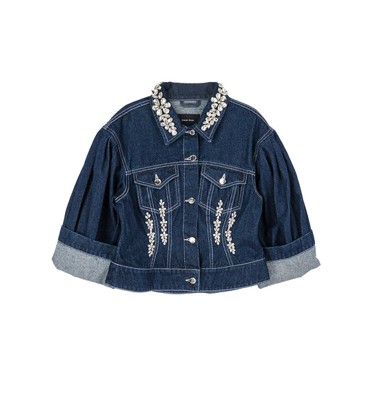 SCULPTED CROPPED DENIM JACKET INDIGO/CLEAR