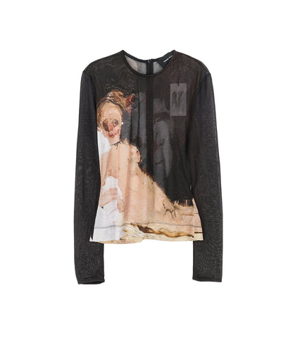 GENIEVE FIGGIS PRINT FITTED BALLET MESH TOP BLACK