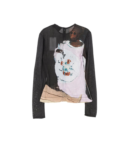 GENIEVE FIGGIS PRINT FITTED BALLET MESH TOP BLACK
