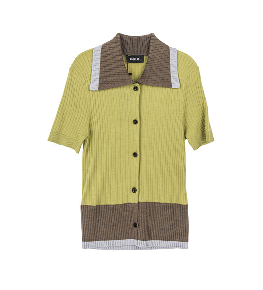 CONTRASTED RIBS KNIT POLO GREEN