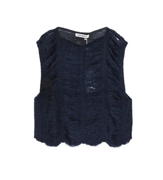 RIB CAGE VEST NAVY BLUE FRINGE ALPACA