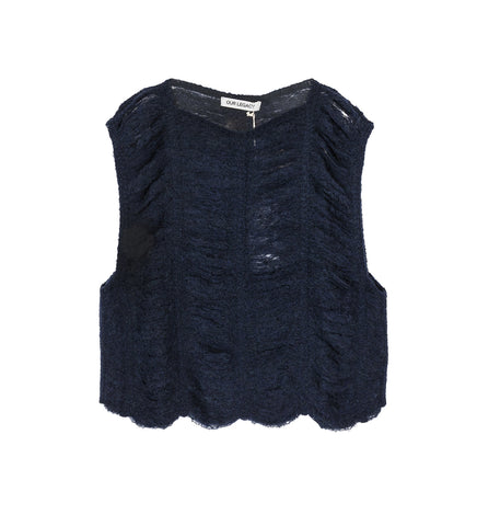 RIB CAGE VEST NAVY BLUE FRINGE ALPACA