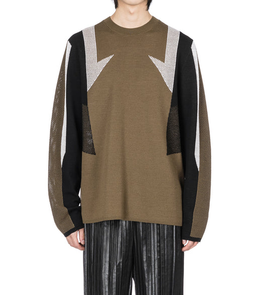 SPORT CREWNECK SWEATER BLACK/IVORY/COGNAC
