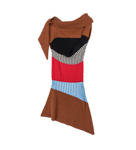 LEMOYNE KNITTED DRESS BROWN, RED/BLUE
