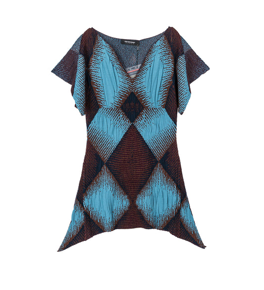 IKAT ARGYLE JACQUARD DRESS FAIENCE BLUE