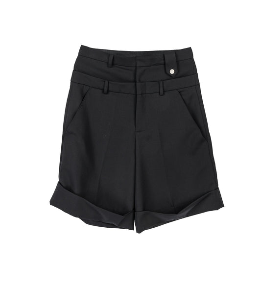 DOUBLE WAIST WOOL SHORT BLACK