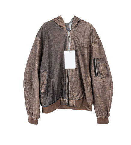LEATHER BOMBER JACKET ART BROWN