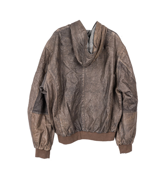 LEATHER BOMBER JACKET ART BROWN