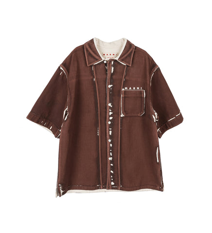 SCREEN PRINTED DENIM SHIRT BROWN