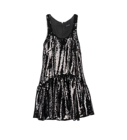 TAPERED BACK PEPLUM MINI DRESS BLACK