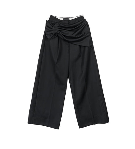 GATHERED FLOWER SASH TROUSERS BLACK