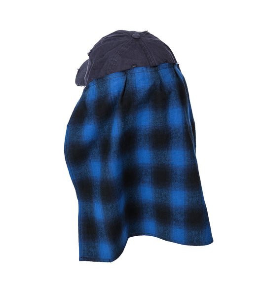 DISTRESSED EMBROIDERED BASEBALL HAT FLANNEL FLAP BLUE