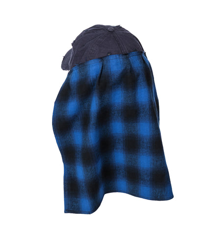 DISTRESSED EMBROIDERED BASEBALL HAT FLANNEL FLAP BLUE