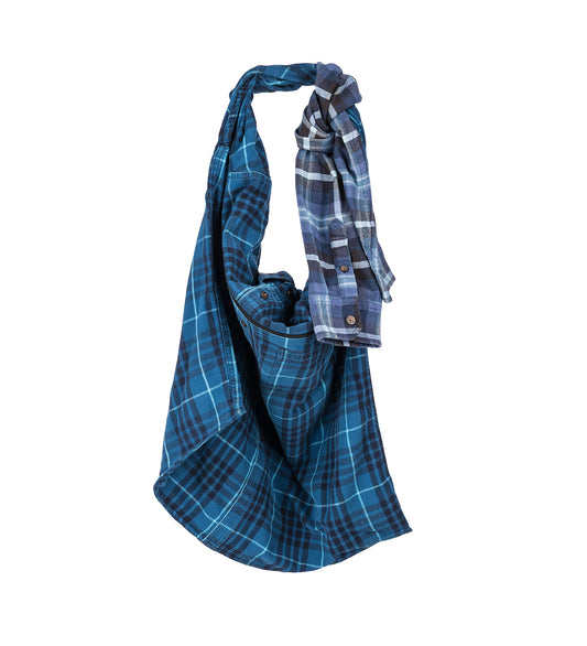 RECONSTRUCTED LINED FLANNEL TOTE BAG WITH POCKET BLUE