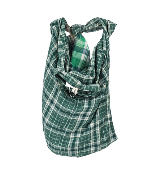 RECONSTRUCTED LINED FLANNEL TOTE BAG WITH POCKET GREEN #1