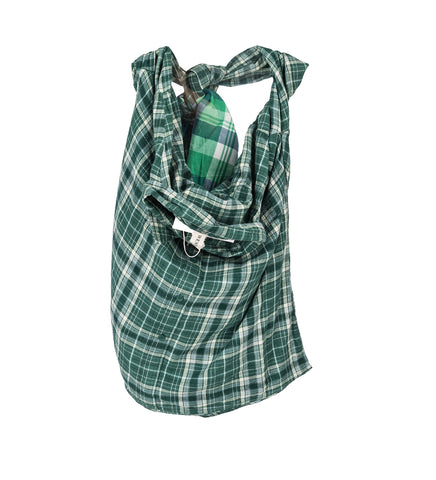 RECONSTRUCTED LINED FLANNEL TOTE BAG WITH POCKET GREEN #1
