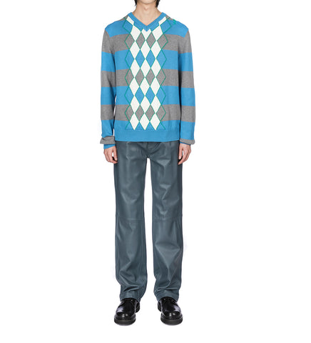 ARGYLE V NECK SWEATER BLUE/GREY/WHITE