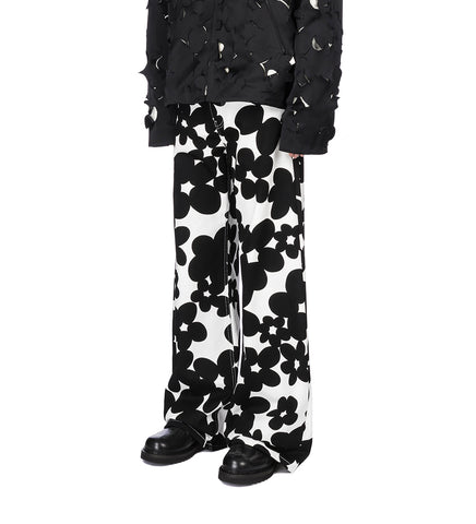 FLOWER PRINTED PANTS BLACK/WHITE