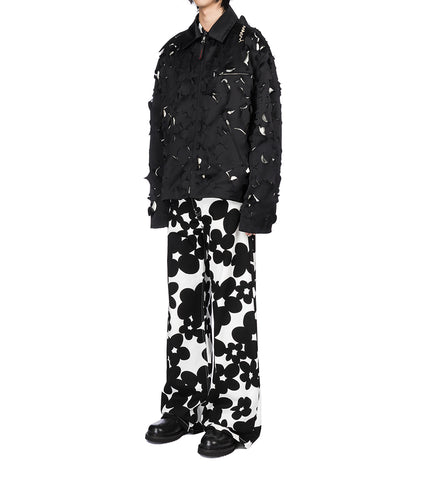 FLOWER PRINTED PANTS BLACK/WHITE