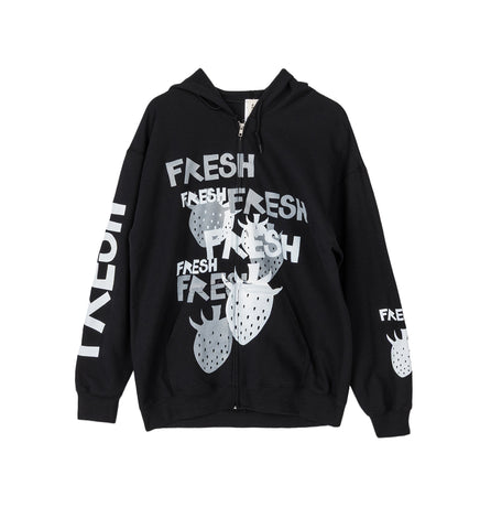 MULTI FRESH WHITE GREY GRAPHIC ON ZIP-UP HOODIE BLACK