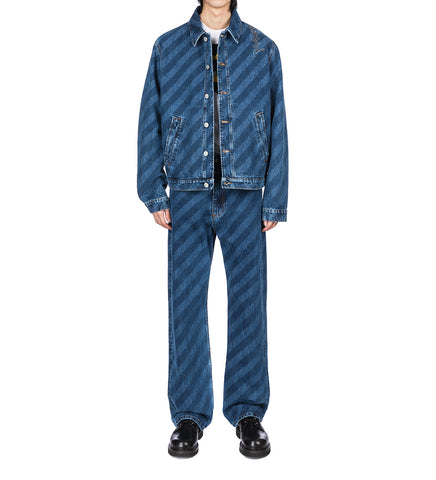 LASER PRINTED DENIM TRUCKER INDIGO