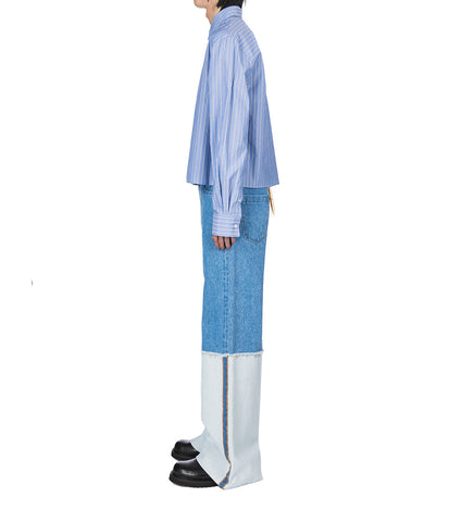 HIGH TURN UP DETAIL WIDE LEG JEAN LIGHT BLUE