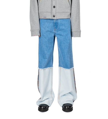 HIGH TURN UP DETAIL WIDE LEG JEAN LIGHT BLUE
