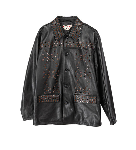 LEATHER JACKET WITH STUDDED FRONT