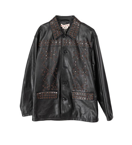 LEATHER JACKET WITH STUDDED FRONT