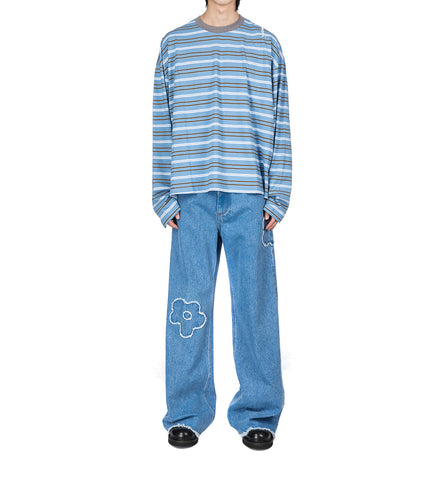 STRIPE CREWNECK LONG SLEEVE BLUE/WHITE/YELLOW