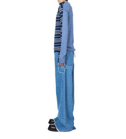 FLOWER PATCH DETAIL WIDE JEAN LIGHT BLUE