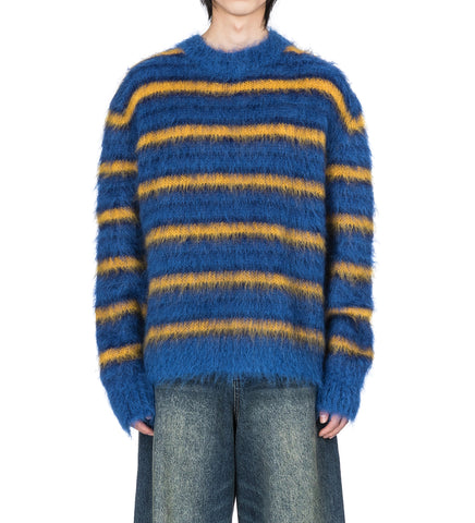 MOHAIR CREW NECK STRIPE JUMPER BLUE/YELLOW