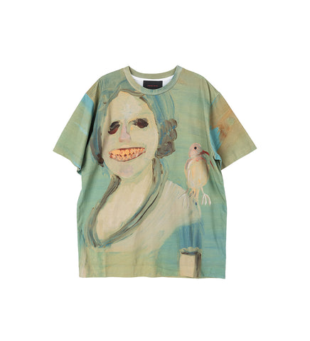 LADY WITH A BIRD PRINT SHORT SLEEVE T-SHIRT MULTI