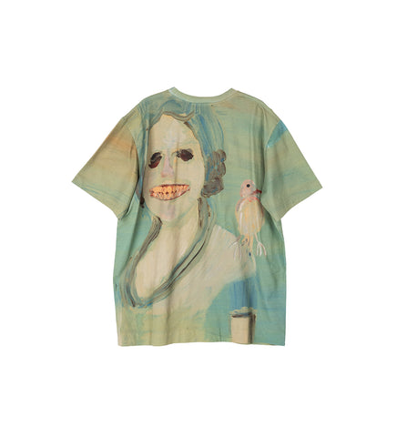 LADY WITH A BIRD PRINT SHORT SLEEVE T-SHIRT MULTI