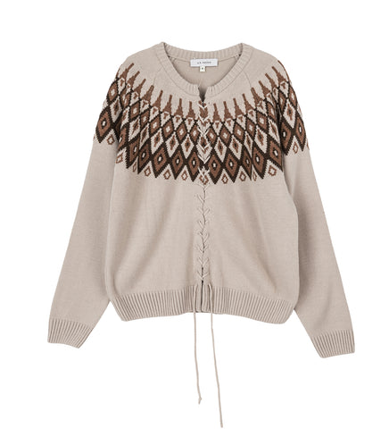 FAIR ISLE VIPER WOOL CARDIGAN BEIGE