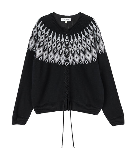 FAIR ISLE VIPER WOOL CARDIGAN BLACK