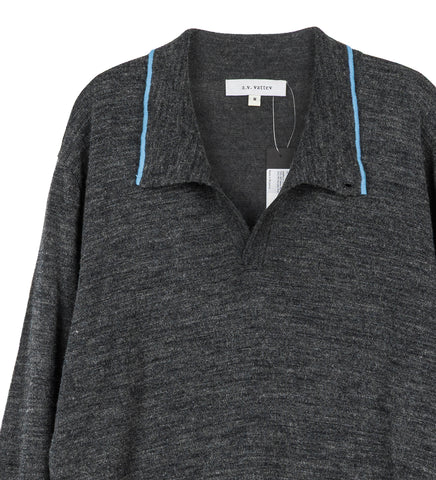 HIGH-NECK FINE WOOL POLO SWEATER DARK GREY/BLUE
