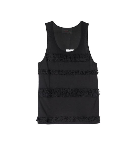 RUFFLE FRILL TANK TOP BLACK