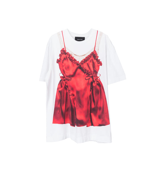 NEGLIGEE TROMPE L'OEIL PRINT SHORT SLEEVE T-SHIRT WHITE