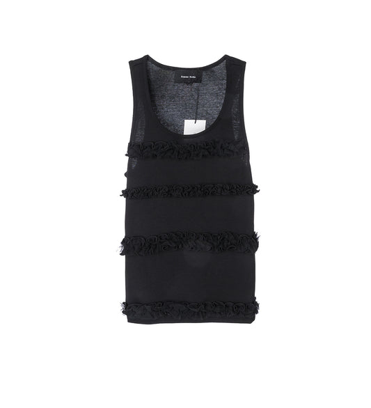 FITTED RUFFLE FRILL TANK TOP BLACK