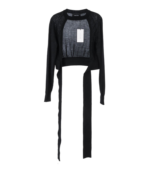 CROPPED CUT OUT WINDOW JUMPER TIE TAIL BLACK