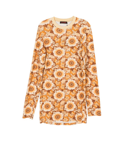RIB LONG SLEEVE TOP WALLPAPER FLOWERS