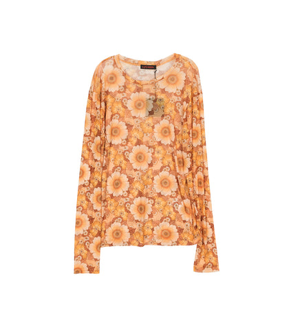 MESH LONG SLEEVE TOP WALLPAPER FLOWERS
