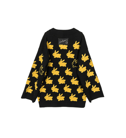 BUNNY JACQUARD V NECK JUMPER BLACK/YELLOW