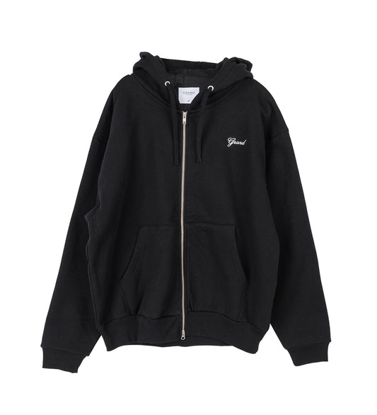 TWO WAY ZIP UP SCRIPT HOODIE BLACK