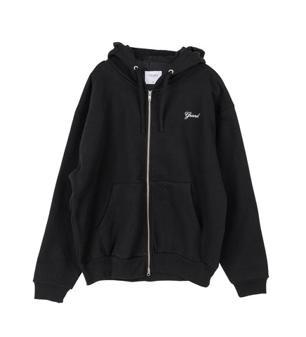 TWO WAY ZIP UP SCRIPT HOODIE BLACK