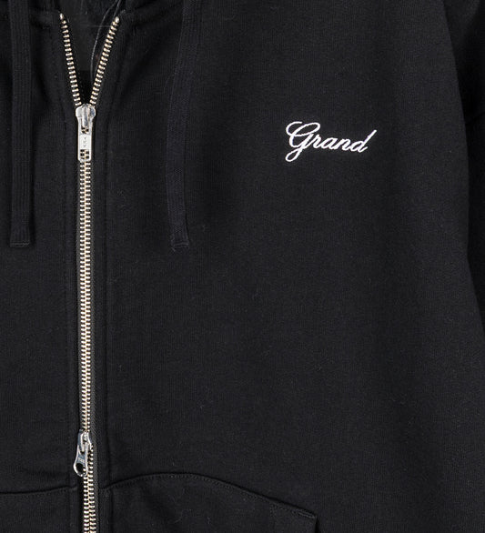TWO WAY ZIP UP SCRIPT HOODIE BLACK