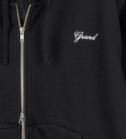 TWO WAY ZIP UP SCRIPT HOODIE BLACK