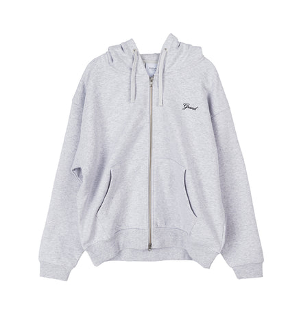 TWO WAY ZIP UP SCRIPT HOODIE ASH GREY