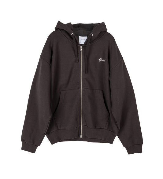 TWO WAY ZIP UP SCRIPT HOODIE ESPRESSO